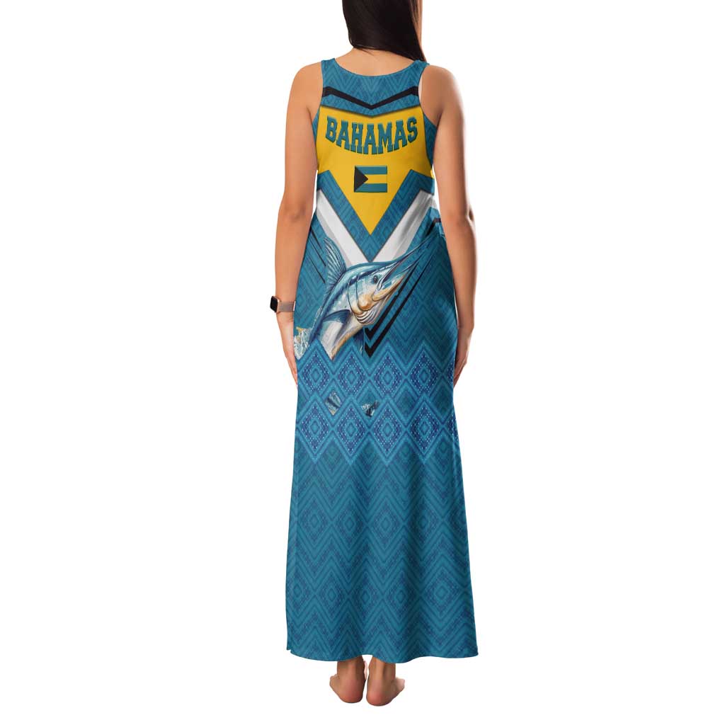 Bahamas Tank Maxi Dress with Blue Marlin Fish Tribal Chevron Flag Spirit