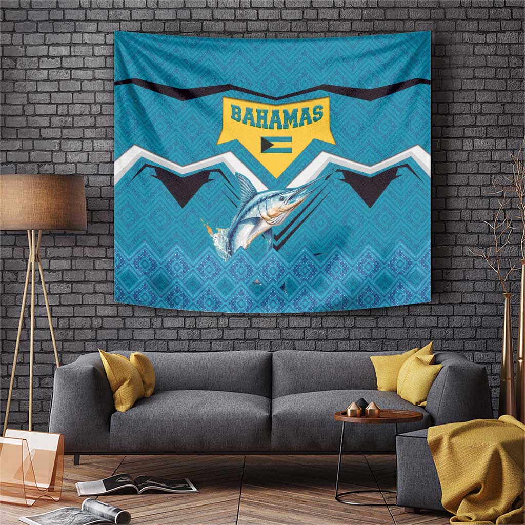 Bahamas Tapestry with Blue Marlin Fish Tribal Chevron Flag Spirit