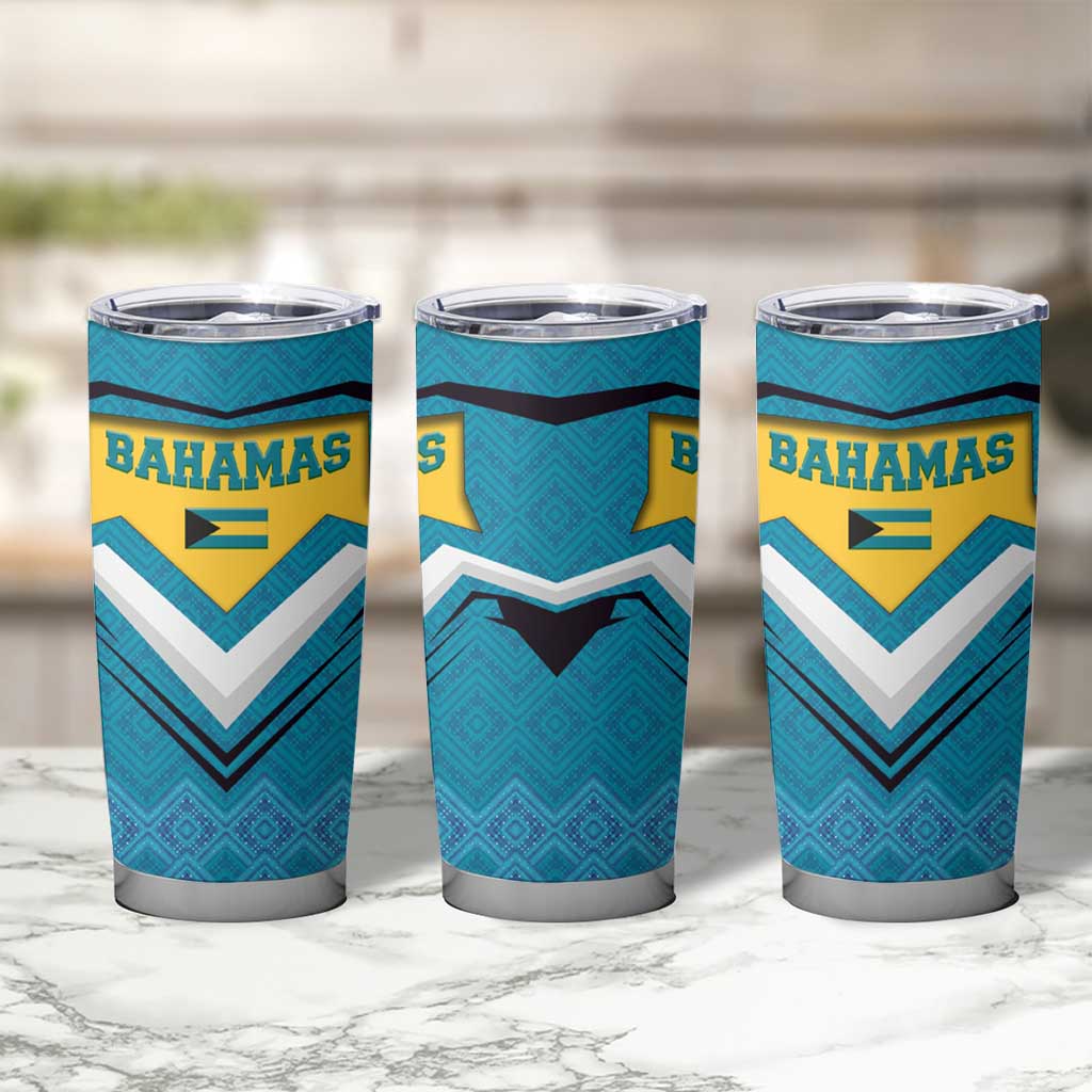 Bahamas Tumbler Cup with Blue Marlin Fish Tribal Chevron Flag Spirit