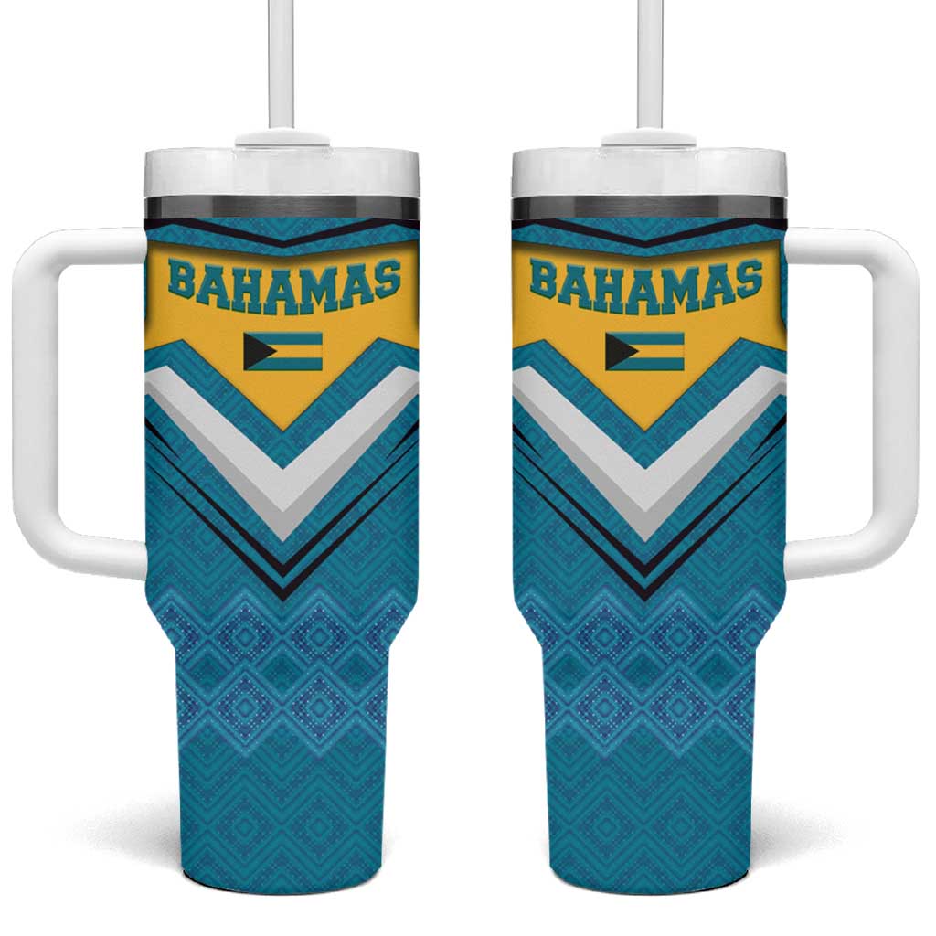 Bahamas Tumbler With Handle with Blue Marlin Fish Tribal Chevron Flag Spirit