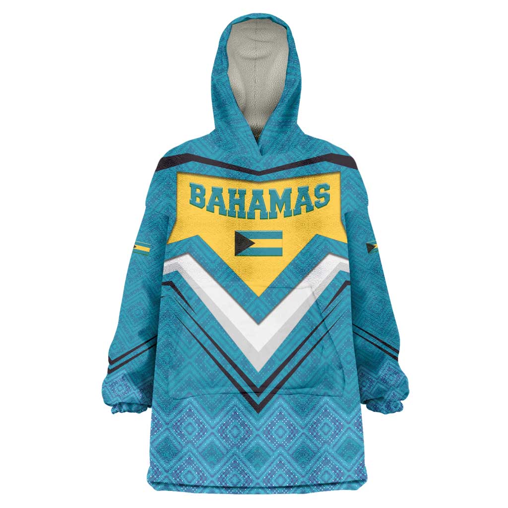 Bahamas Wearable Blanket Hoodie with Blue Marlin Fish Tribal Chevron Flag Spirit