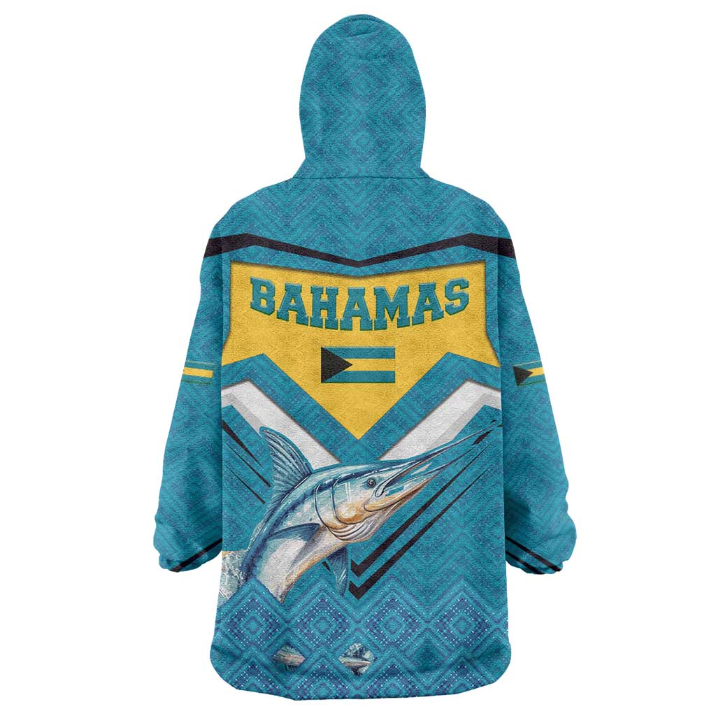 Bahamas Wearable Blanket Hoodie with Blue Marlin Fish Tribal Chevron Flag Spirit