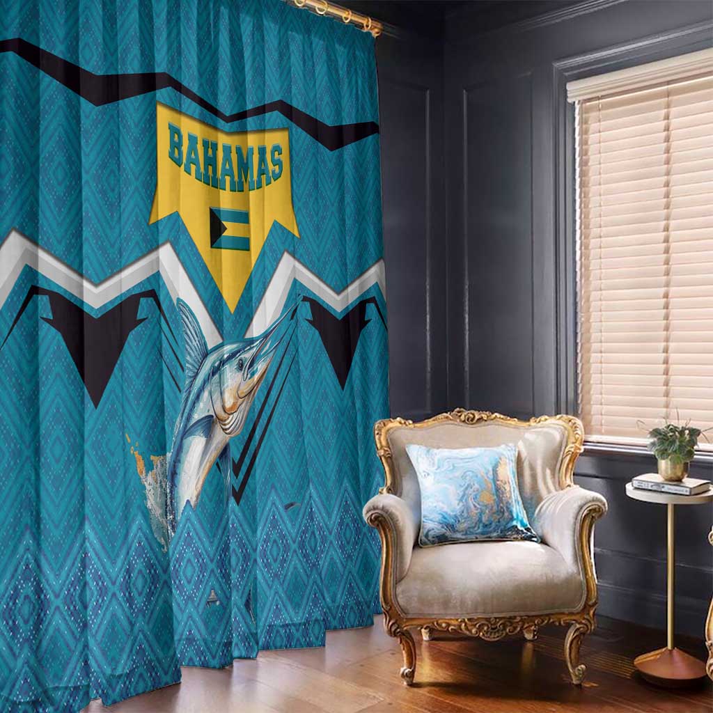 Bahamas Window Curtain with Blue Marlin Fish Tribal Chevron Flag Spirit