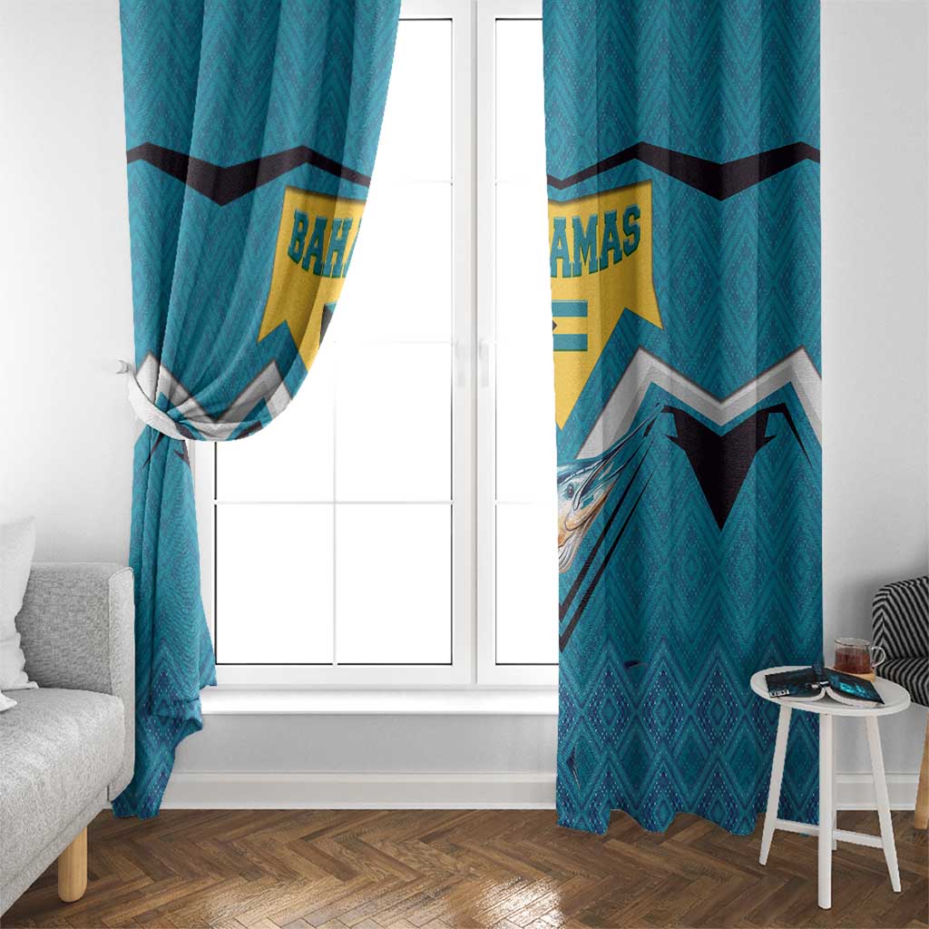 Bahamas Window Curtain with Blue Marlin Fish Tribal Chevron Flag Spirit
