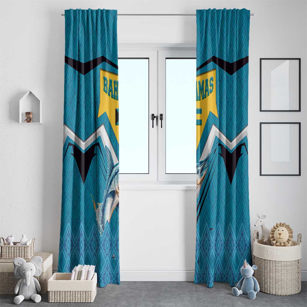 Bahamas Window Curtain with Blue Marlin Fish Tribal Chevron Flag Spirit