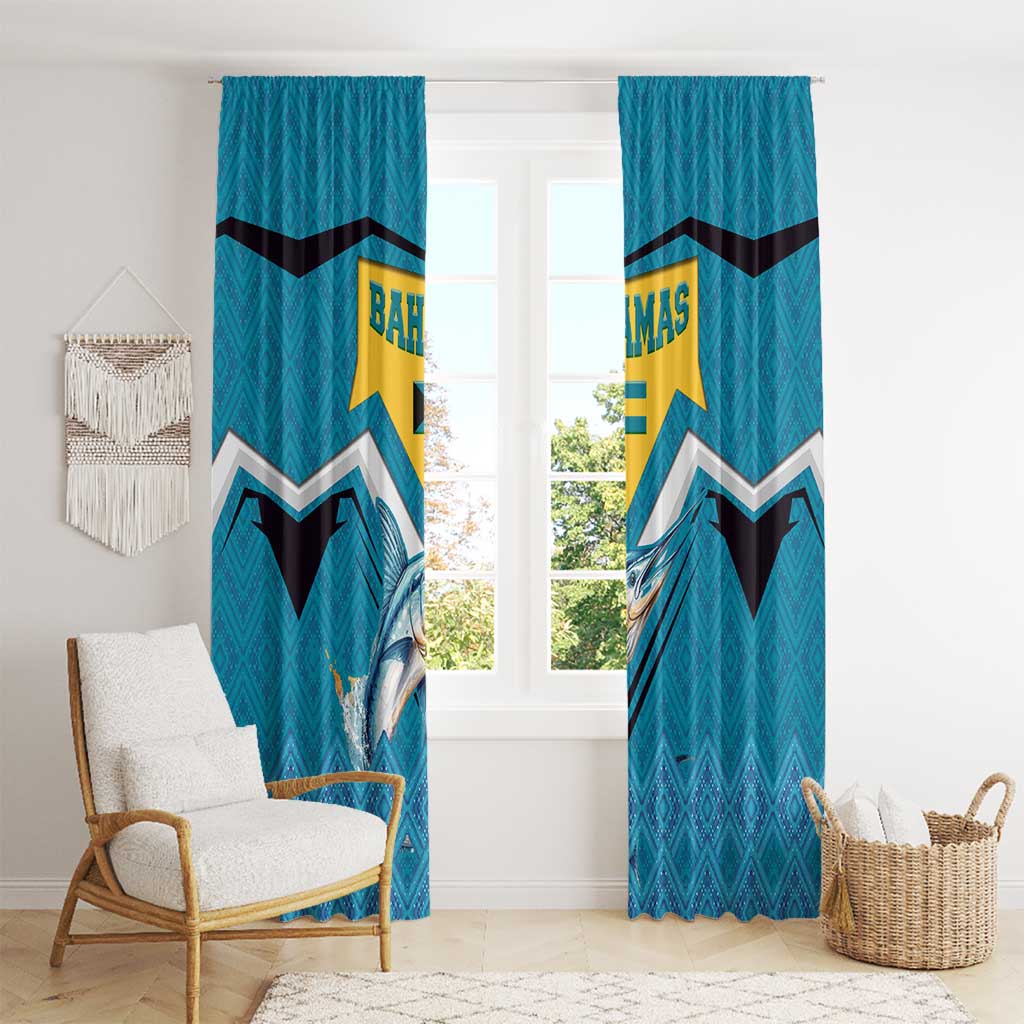 Bahamas Window Curtain with Blue Marlin Fish Tribal Chevron Flag Spirit