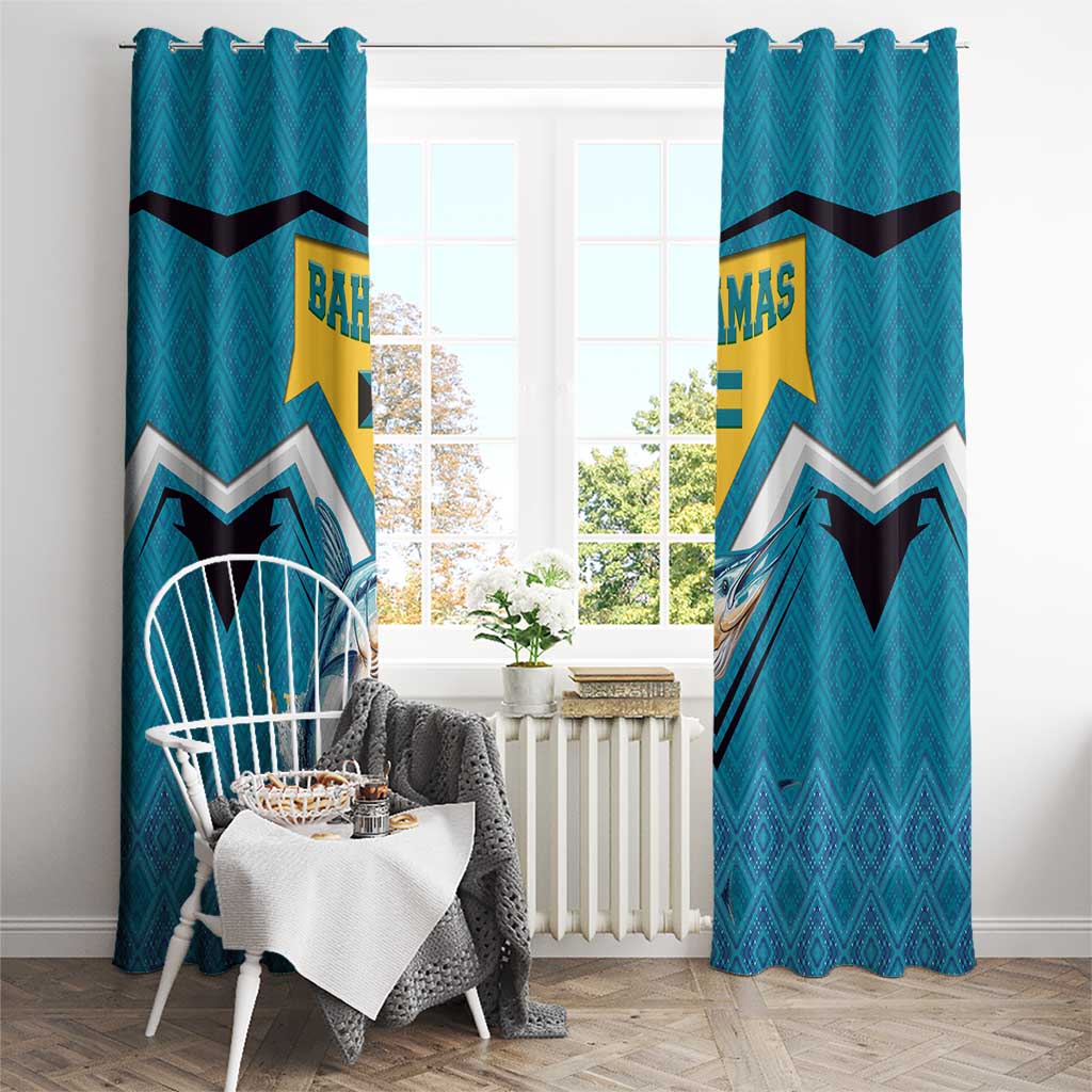 Bahamas Window Curtain with Blue Marlin Fish Tribal Chevron Flag Spirit