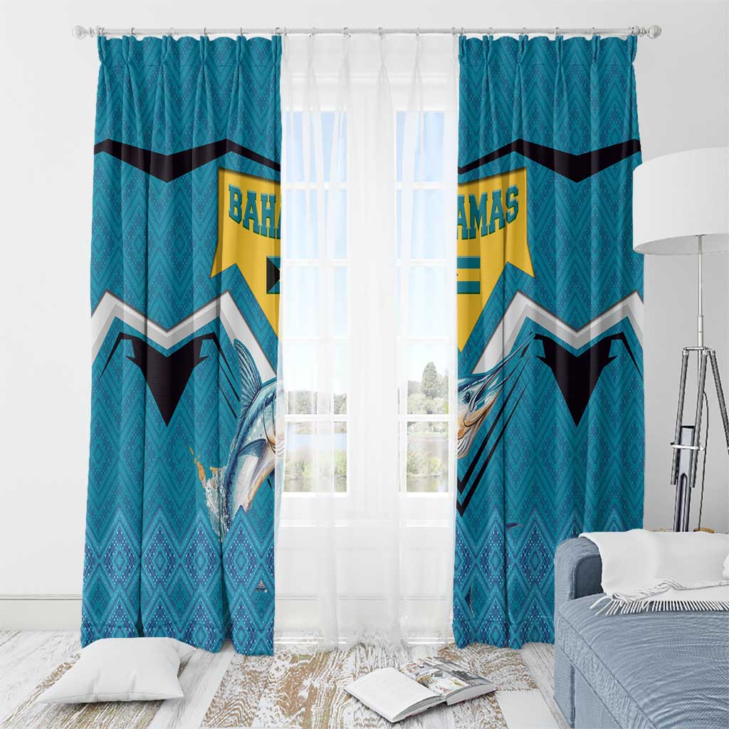 Bahamas Window Curtain with Blue Marlin Fish Tribal Chevron Flag Spirit