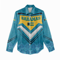 Bahamas Women Casual Shirt with Blue Marlin Fish Tribal Chevron Flag Spirit