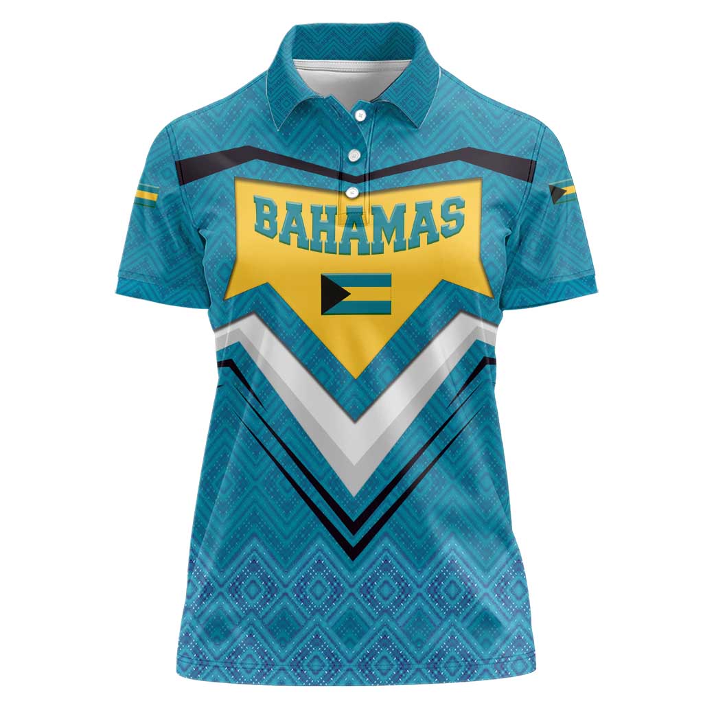 Bahamas Women Polo Shirt with Blue Marlin Fish Tribal Chevron Flag Spirit