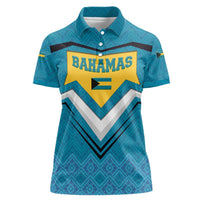 Bahamas Women Polo Shirt with Blue Marlin Fish Tribal Chevron Flag Spirit
