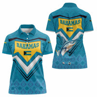 Bahamas Women Polo Shirt with Blue Marlin Fish Tribal Chevron Flag Spirit
