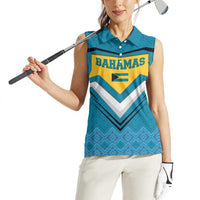 Bahamas Women Sleeveless Polo Shirt with Blue Marlin Fish Tribal Chevron Flag Spirit