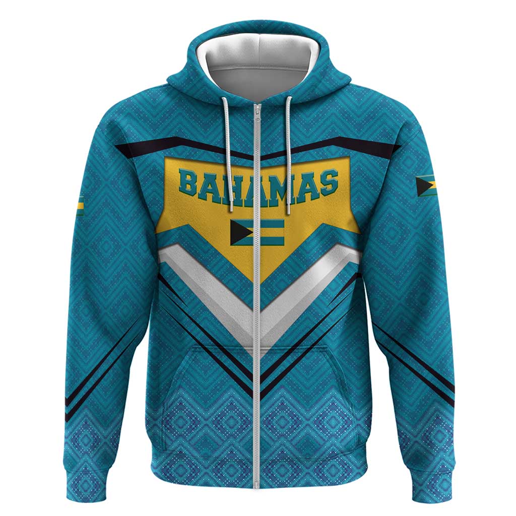 Bahamas Zip Hoodie with Blue Marlin Fish Tribal Chevron Flag Spirit