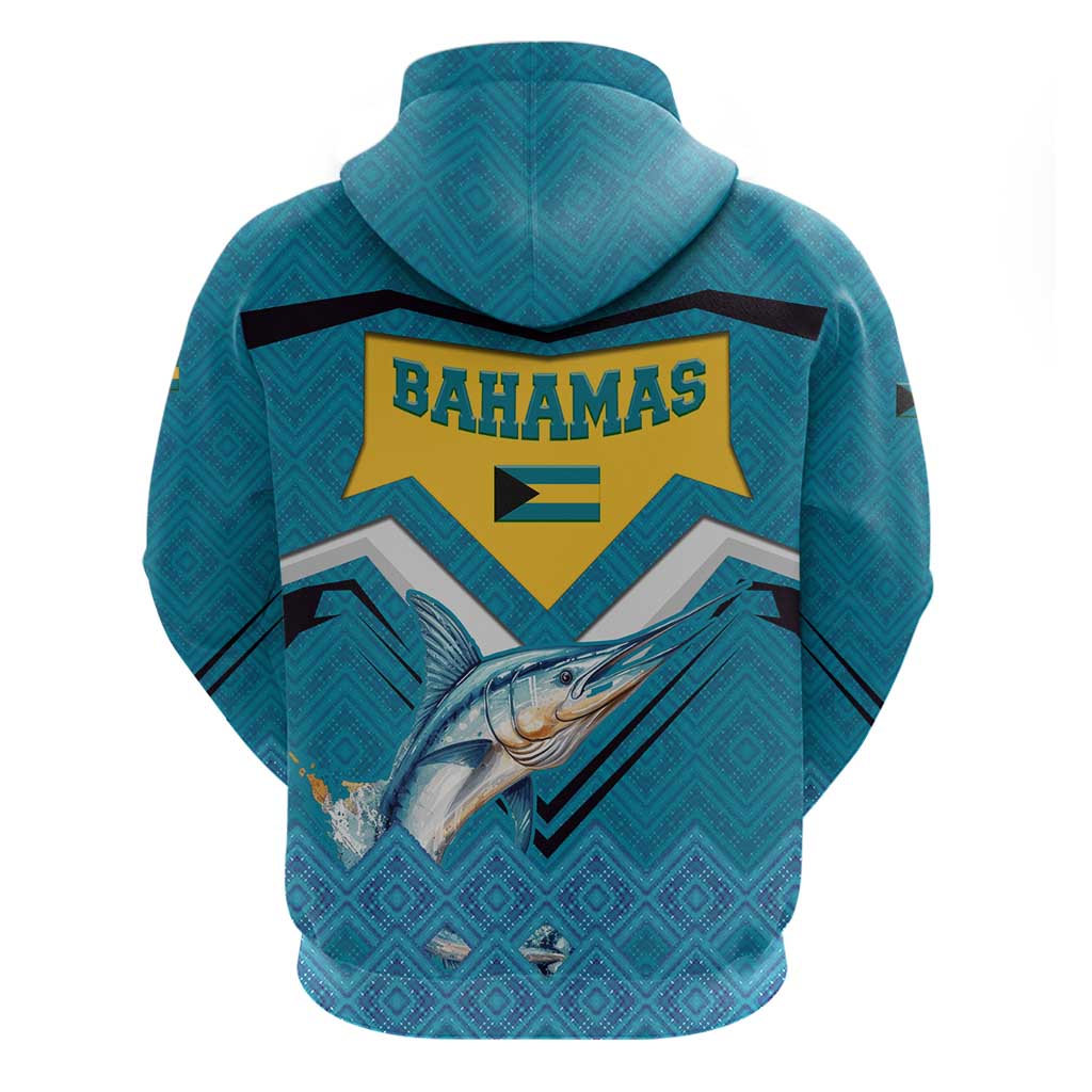 Bahamas Zip Hoodie with Blue Marlin Fish Tribal Chevron Flag Spirit
