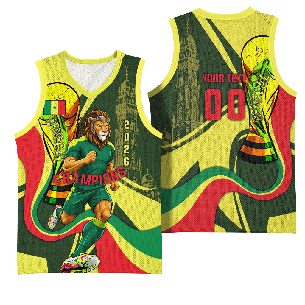 Personalized Senegal Champions World Football 2026 Basketball Jersey Lions Of Teranga - Great Mosque Of Touba Pattern