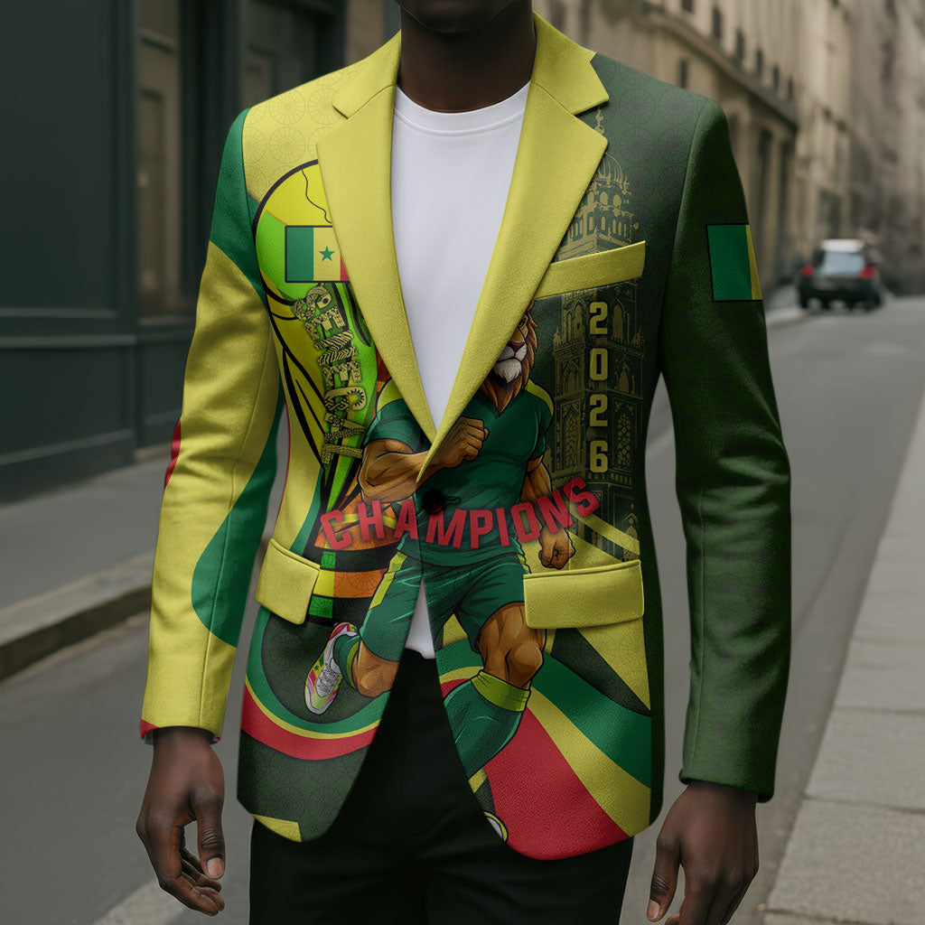 Personalized Senegal Champions World Football 2026 Blazer Lions Of Teranga - Great Mosque Of Touba Pattern