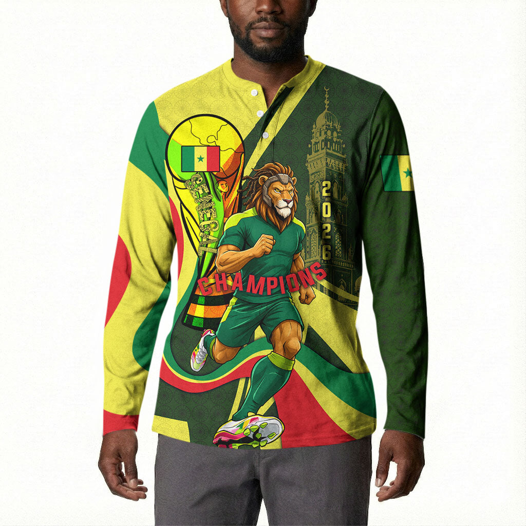 Personalized Senegal Champions World Football 2026 Button Sweatshirt Lions Of Teranga - Great Mosque Of Touba Pattern