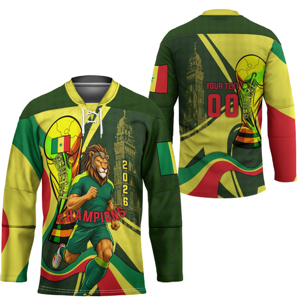 Personalized Senegal Champions World Football 2026 Hockey Jersey Lions Of Teranga - Great Mosque Of Touba Pattern