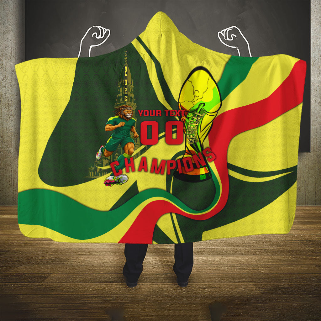 Personalized Senegal Champions World Football 2026 Hooded Blanket Lions Of Teranga - Great Mosque Of Touba Pattern