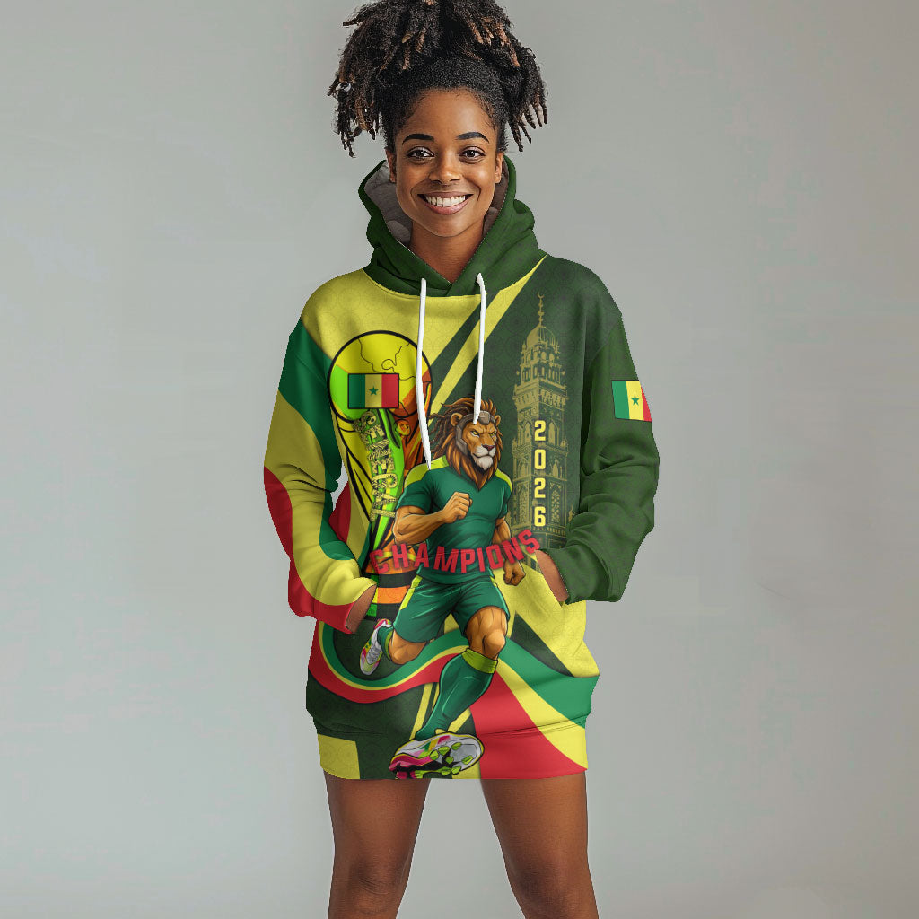 Personalized Senegal Champions World Football 2026 Hoodie Dress Lions Of Teranga - Great Mosque Of Touba Pattern