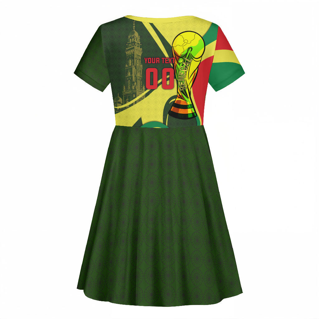 Personalized Senegal Champions World Football 2026 Kid Short Sleeve Dress Lions Of Teranga - Great Mosque Of Touba Pattern