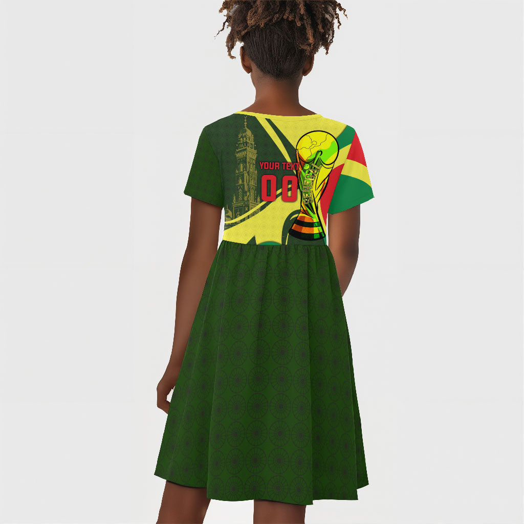 Personalized Senegal Champions World Football 2026 Kid Short Sleeve Dress Lions Of Teranga - Great Mosque Of Touba Pattern