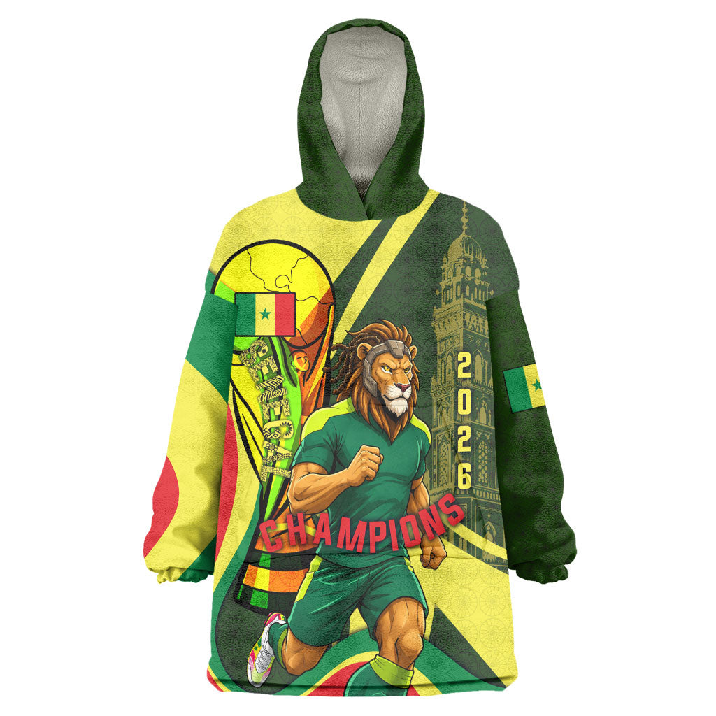 Personalized Senegal Champions World Football 2026 Kid Wearable Blanket Hoodie Lions Of Teranga - Great Mosque Of Touba Pattern