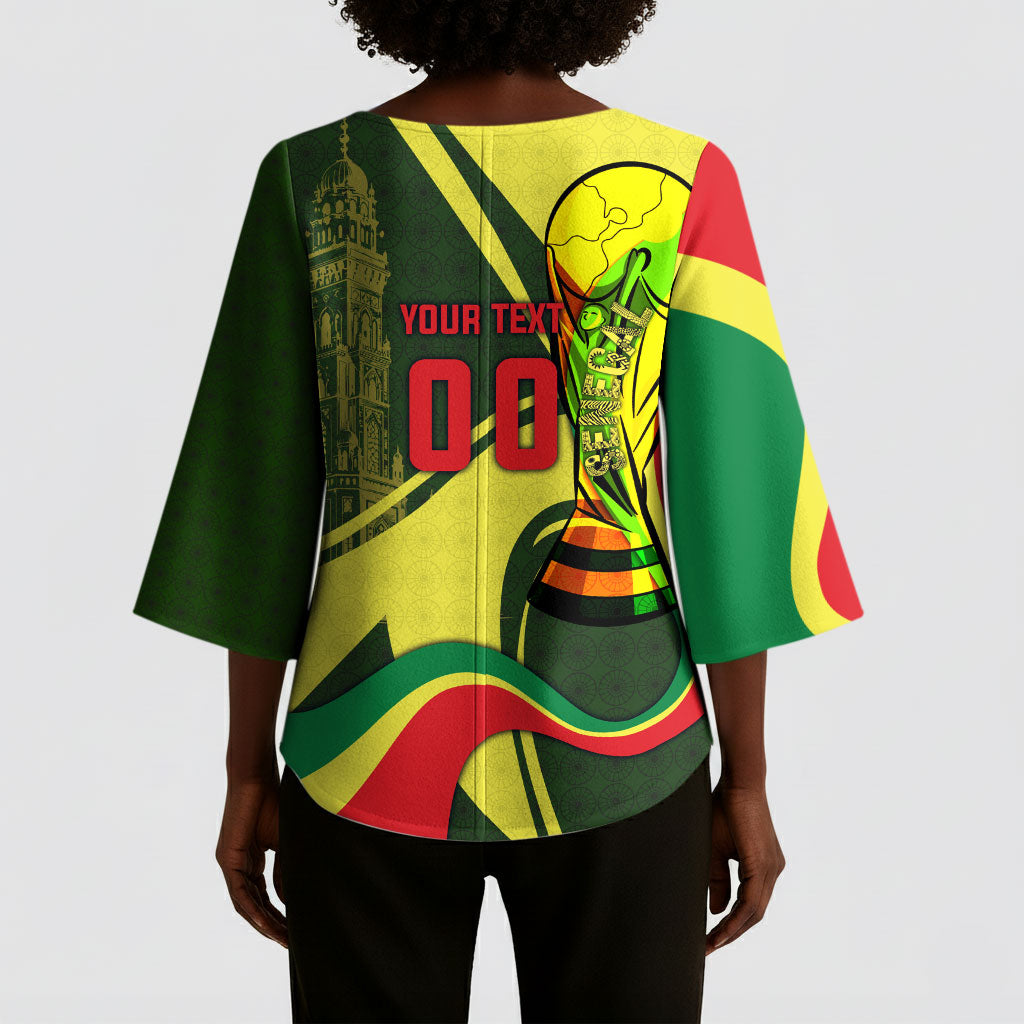 Personalized Senegal Champions World Football 2026 Kimono Sleeve Blouse Lions Of Teranga - Great Mosque Of Touba Pattern