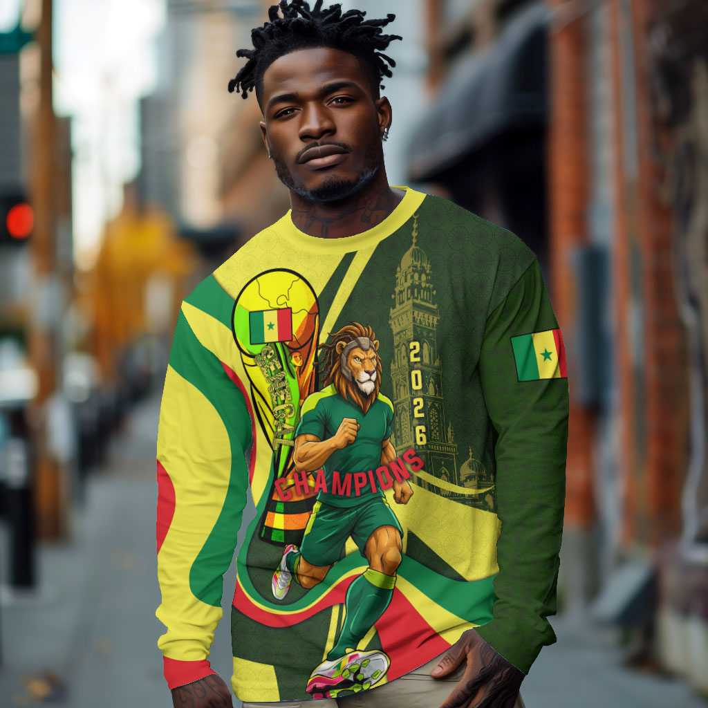 Personalized Senegal Champions World Football 2026 Long Sleeve Shirt Lions Of Teranga - Great Mosque Of Touba Pattern