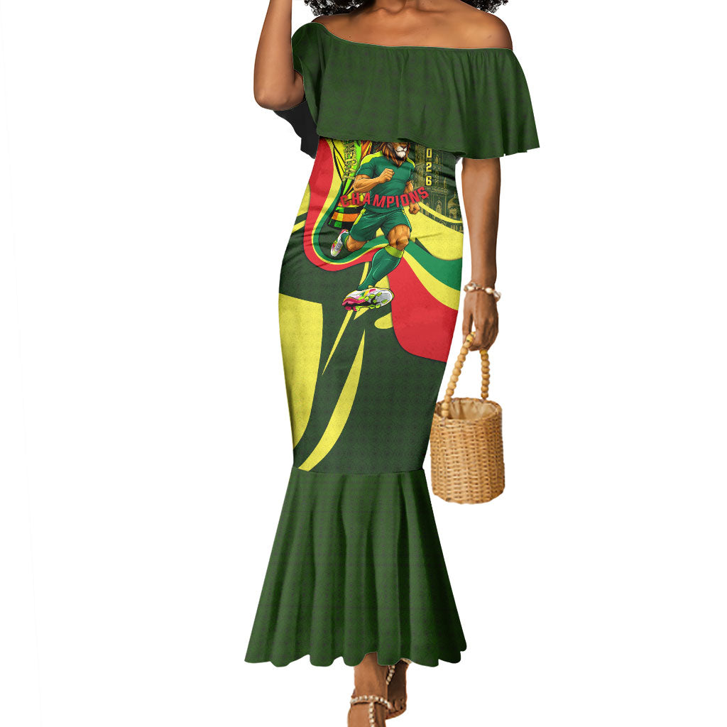 Personalized Senegal Champions World Football 2026 Mermaid Dress Lions Of Teranga - Great Mosque Of Touba Pattern