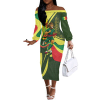 Personalized Senegal Champions World Football 2026 Off The Shoulder Long Sleeve Dress Lions Of Teranga - Great Mosque Of Touba Pattern