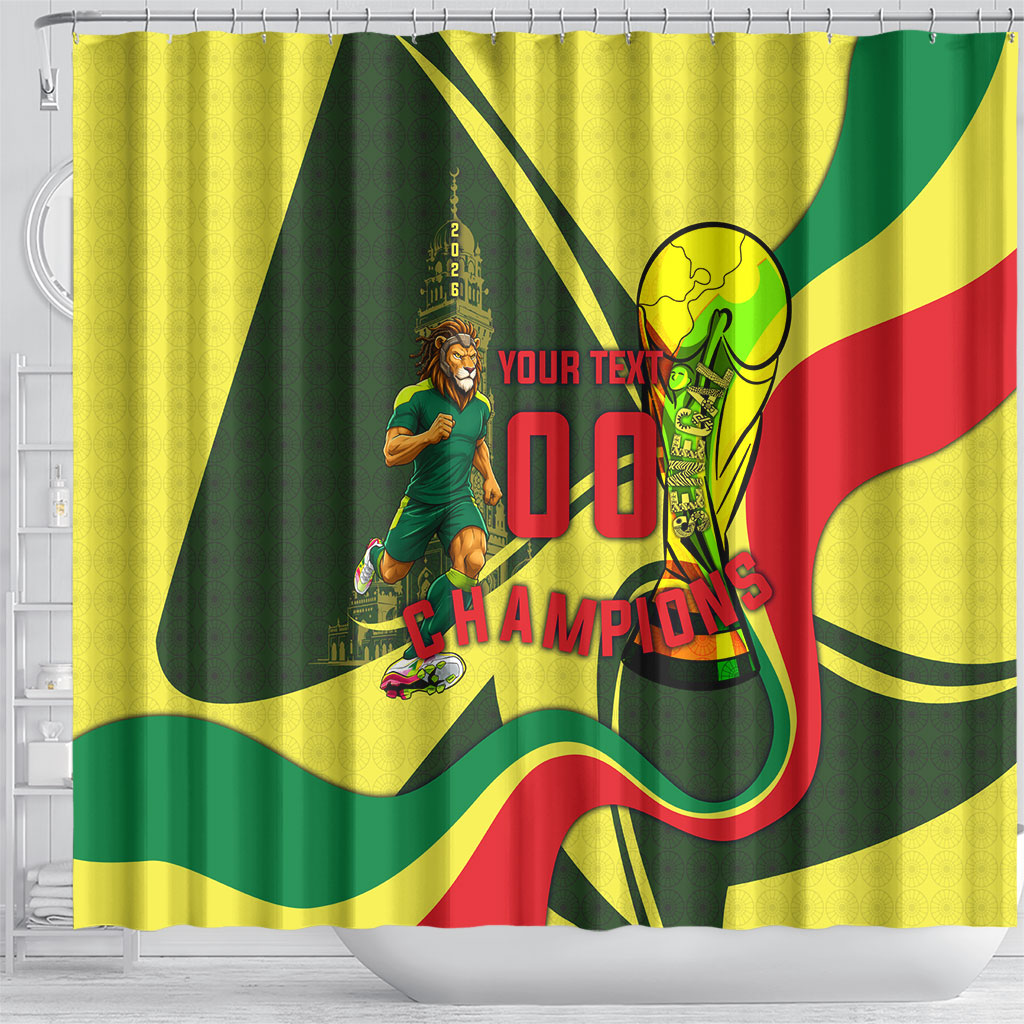 Personalized Senegal Champions World Football 2026 Shower Curtain Lions Of Teranga - Great Mosque Of Touba Pattern