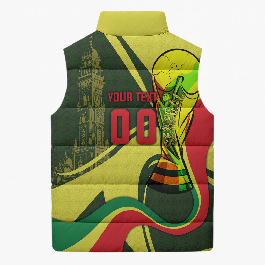 Personalized Senegal Champions World Football 2026 Sleeveless Puffer Jacket Lions Of Teranga - Great Mosque Of Touba Pattern
