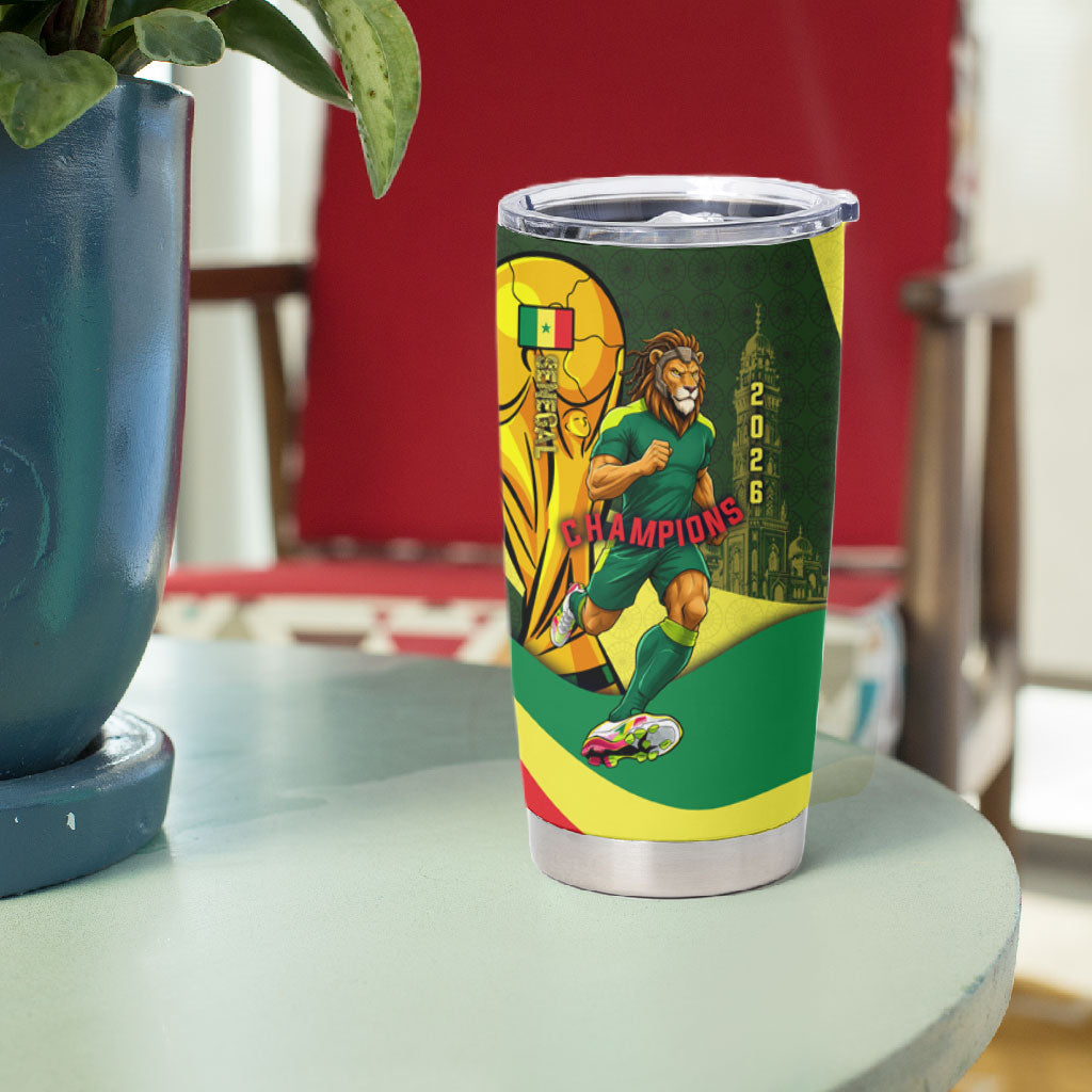 Personalized Senegal Champions World Football 2026 Tumbler Cup Lions Of Teranga - Great Mosque Of Touba Pattern