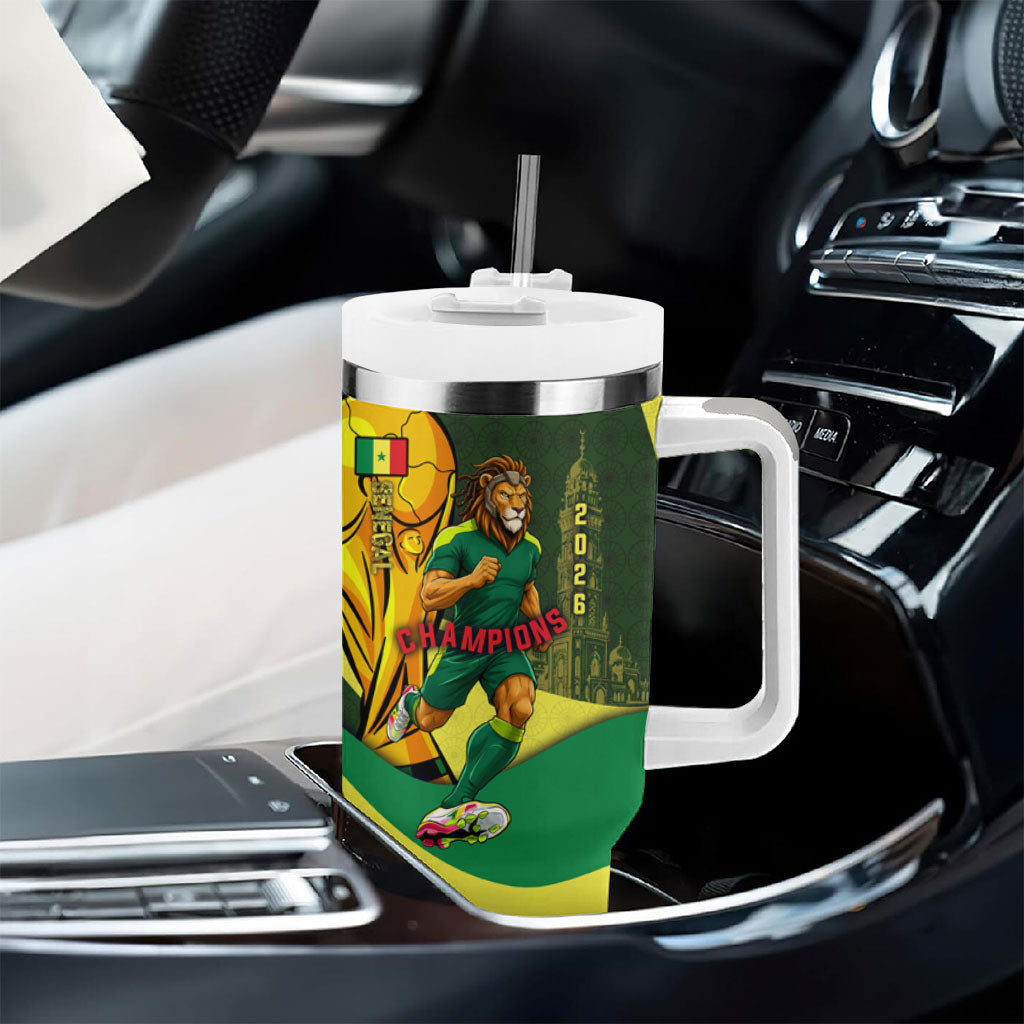 Personalized Senegal Champions World Football 2026 Tumbler With Handle Lions Of Teranga - Great Mosque Of Touba Pattern