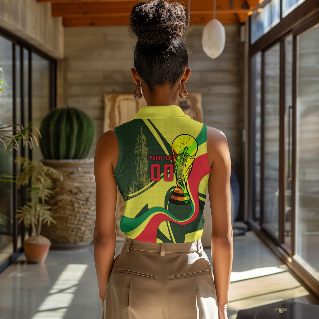 Personalized Senegal Champions World Football 2026 Women Sleeveless Polo Shirt Lions Of Teranga - Great Mosque Of Touba Pattern