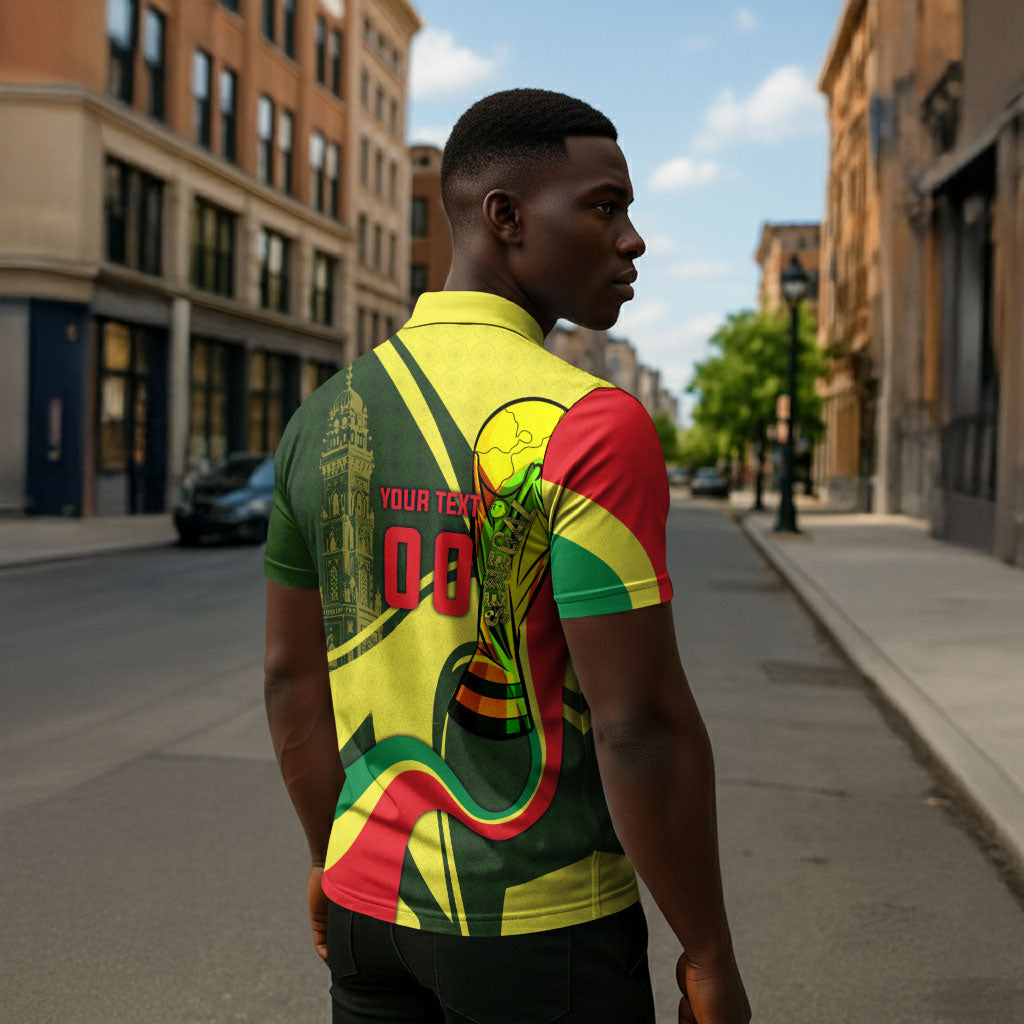 Personalized Senegal Champions World Football 2026 Zipper Polo Shirt Lions Of Teranga - Great Mosque Of Touba Pattern