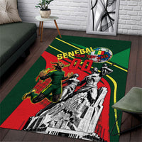 Custom Senegal Champions Football 2026 Area Rug Teranga Lions G.O.A.T Mascot - African Renaissance Monument