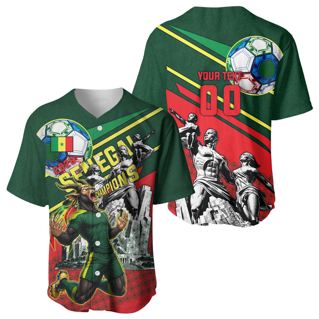 Custom Senegal Champions Football 2026 Baseball Jersey Teranga Lions G.O.A.T Mascot - African Renaissance Monument