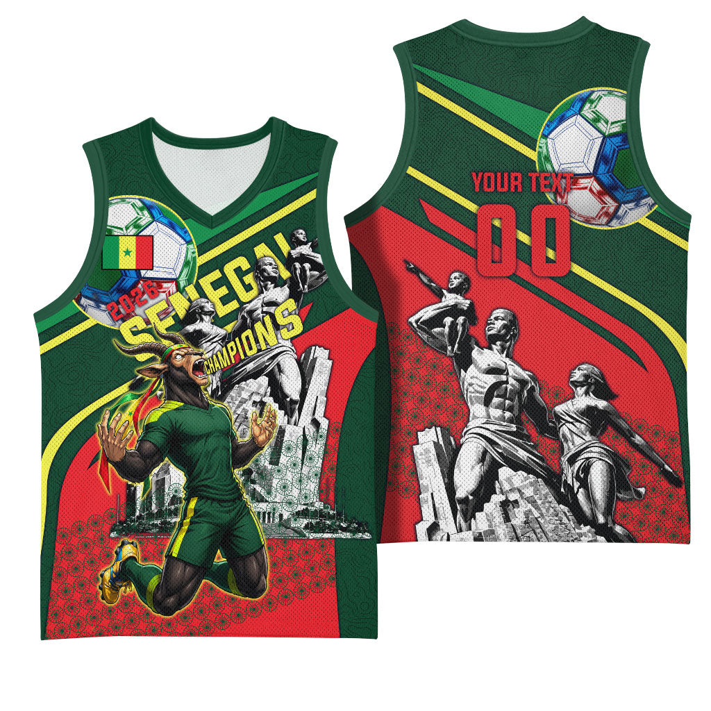 Custom Senegal Champions Football 2026 Basketball Jersey Teranga Lions G.O.A.T Mascot - African Renaissance Monument