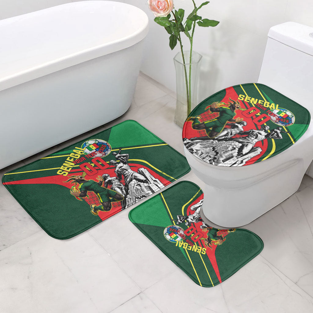 Custom Senegal Champions Football 2026 Bathroom Set Teranga Lions G.O.A.T Mascot - African Renaissance Monument