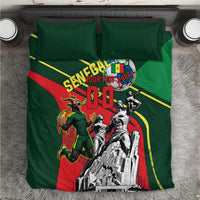 Custom Senegal Champions Football 2026 Bedding Set Teranga Lions G.O.A.T Mascot - African Renaissance Monument