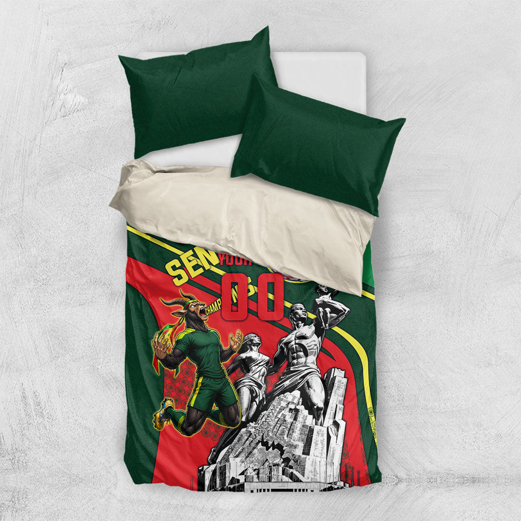 Custom Senegal Champions Football 2026 Bedding Set Teranga Lions G.O.A.T Mascot - African Renaissance Monument