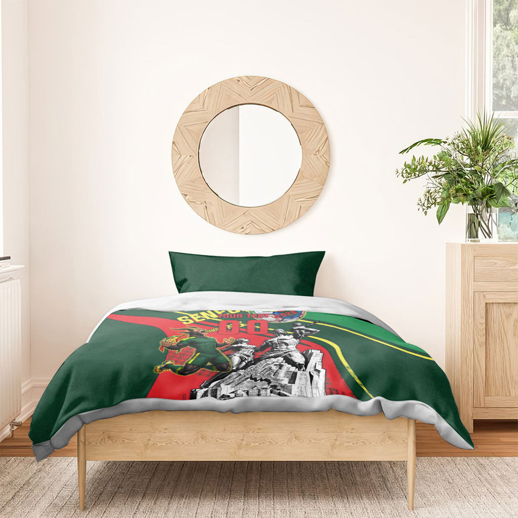 Custom Senegal Champions Football 2026 Bedding Set Teranga Lions G.O.A.T Mascot - African Renaissance Monument