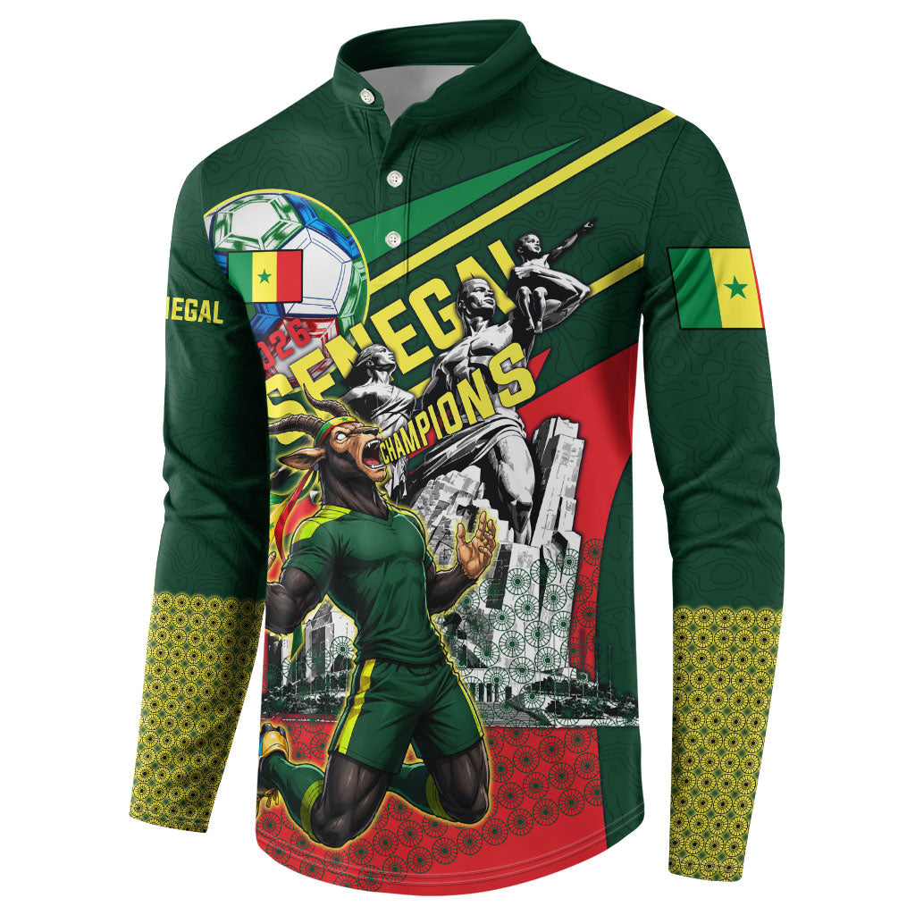Custom Senegal Champions Football 2026 Button Sweatshirt Teranga Lions G.O.A.T Mascot - African Renaissance Monument