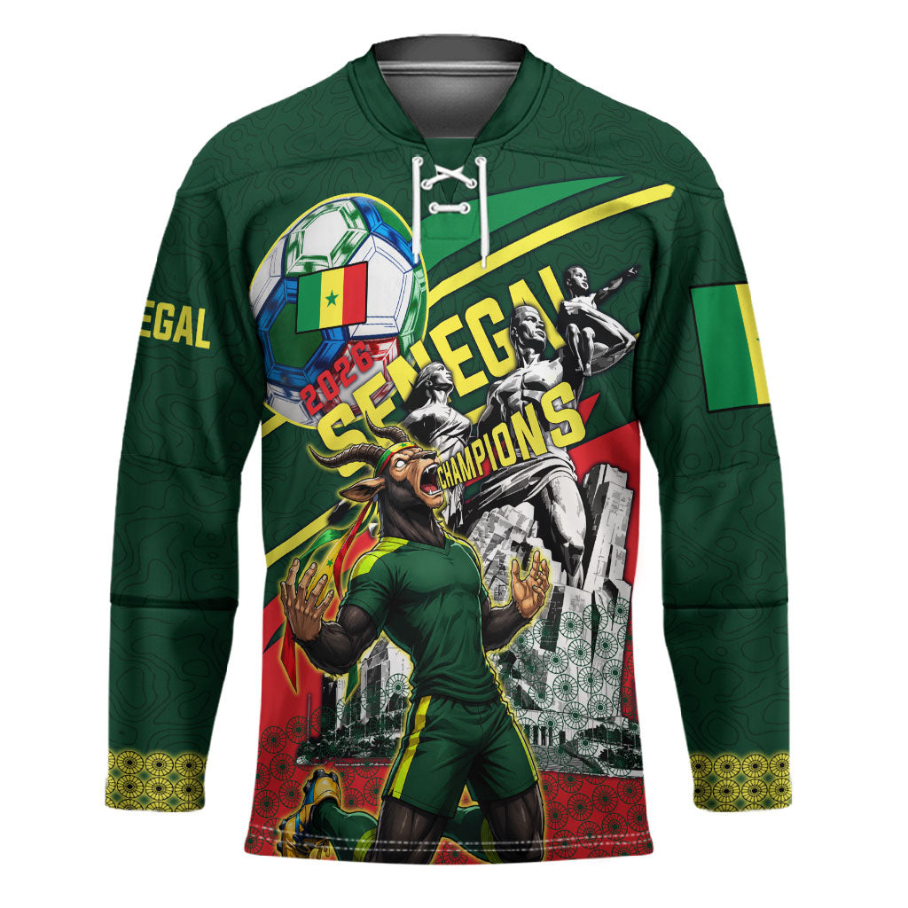 Custom Senegal Champions Football 2026 Hockey Jersey Teranga Lions G.O.A.T Mascot - African Renaissance Monument