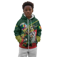 Custom Senegal Champions Football 2026 Kid Hoodie Teranga Lions G.O.A.T Mascot - African Renaissance Monument