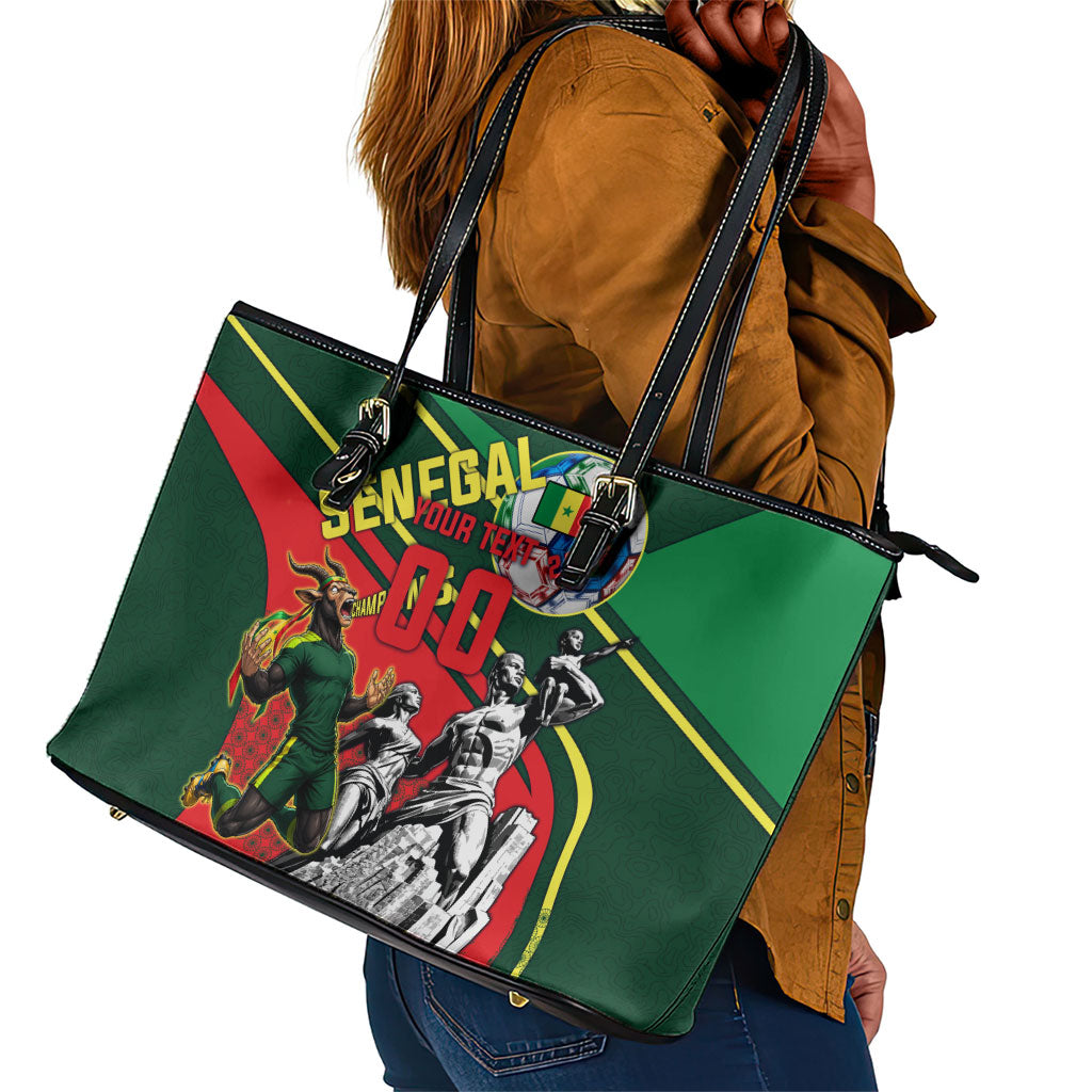 Custom Senegal Champions Football 2026 Leather Tote Bag Teranga Lions G.O.A.T Mascot - African Renaissance Monument