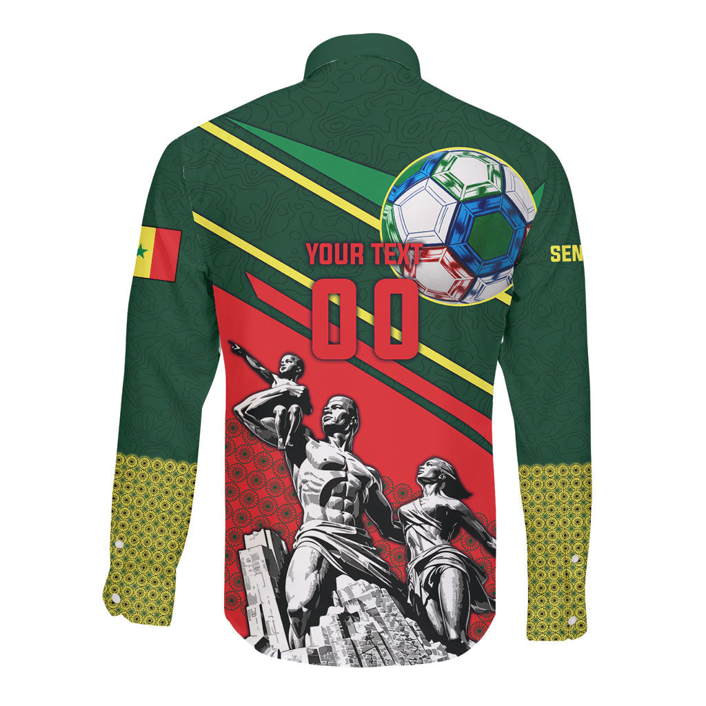 Custom Senegal Champions Football 2026 Long Sleeve Button Shirt Teranga Lions G.O.A.T Mascot - African Renaissance Monument